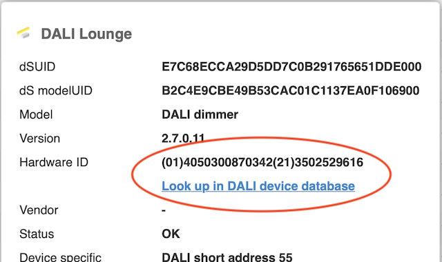 DALI device with SGTIN