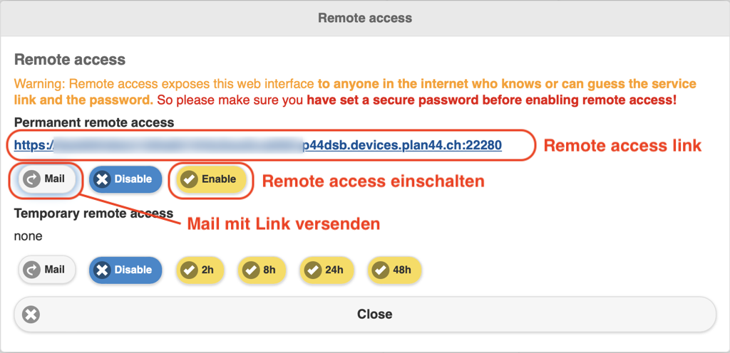 Remote Access Dialog auf P44-xx