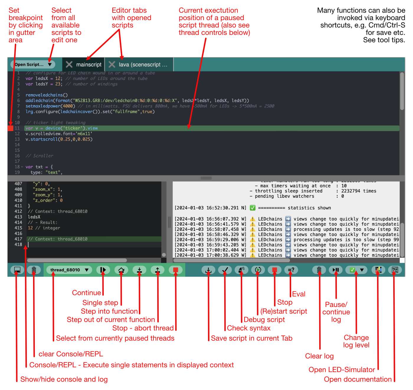 p44script IDE elements overview